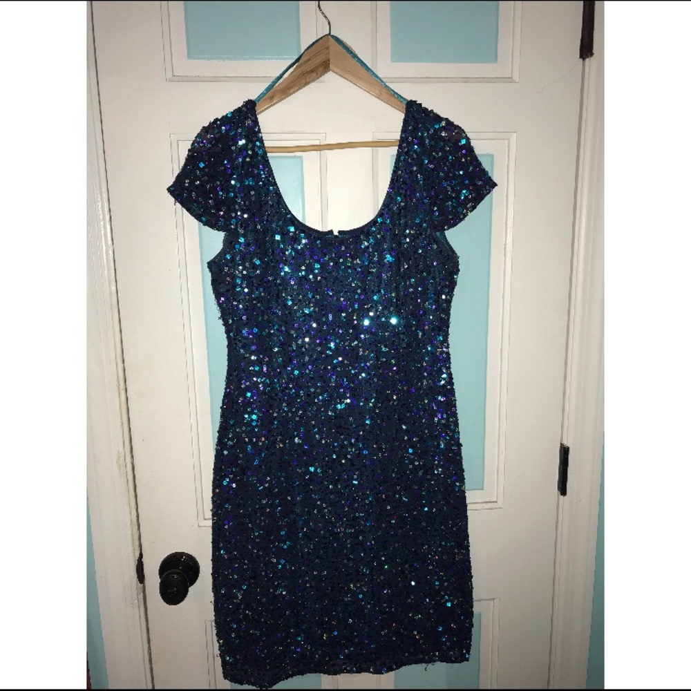 Short Navy Sequined Formal Dress 13/14